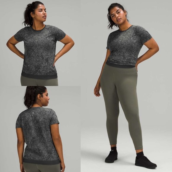 lululemon athletica Tops - Lululemon Swiftly Breathe Short Sleeve Top Size 8 Floral Fauna Black Rhino Grey